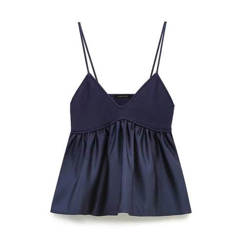 V-neck hem vest with spliced knit camisole top