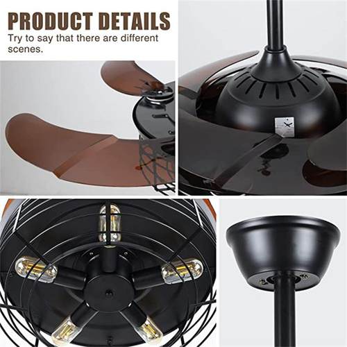 SJK式Loft业风扇灯工复美古工业风餐厅客厅卧隐形静音美式吊室扇