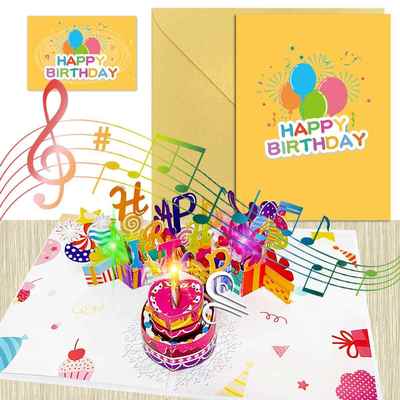 立体音乐生日贺卡高级感d立体带芯片灯光音乐吹气效果感谢卡片