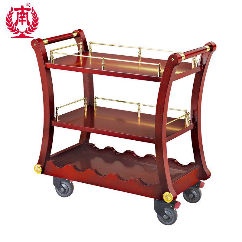 豪华实木钢琴酒水车高档餐厅酒店手推移动三层服务车点心茶水车