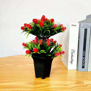 41朵双层春草松果盆景 仿真植物盆栽假花盆栽仿真绿植摆件新款