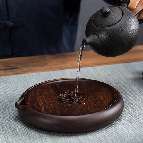 珠圆黑檀实木茶道壶承干泡台隔热垫底座茶杯垫养茶壶垫托茶具配件