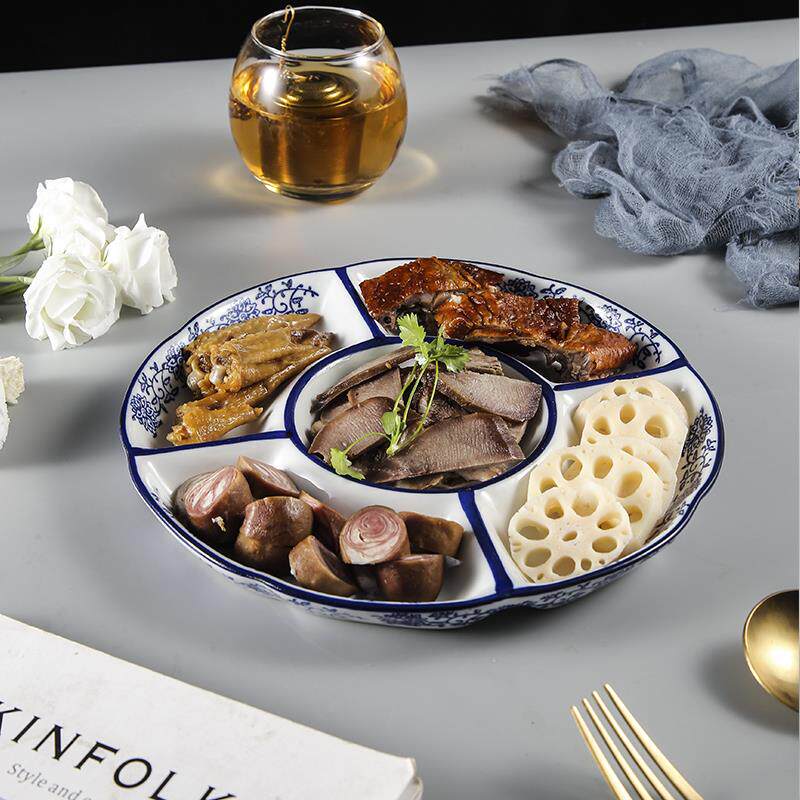 新品卤菜拼盘盘子冷盘盘子 创意 饭厅五果盘纯白拼盘点心盘分格餐
