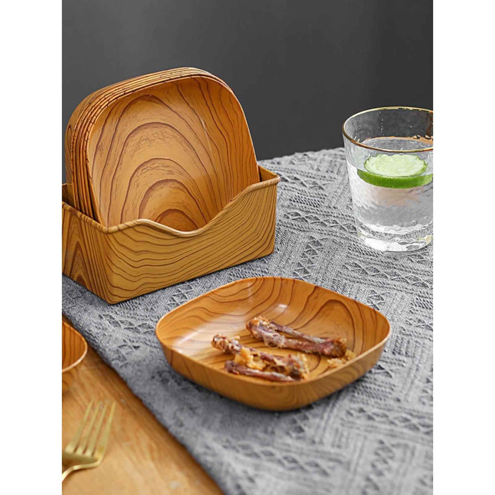 日式复古仿木纹吐骨盘家用餐桌骨碟家用客厅中式水果盘骨头垃圾盘