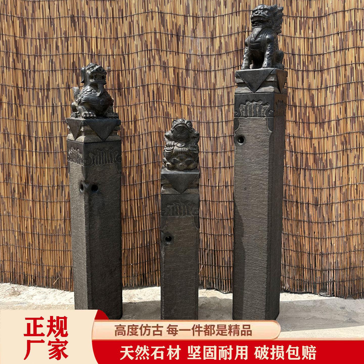 石雕拴马桩青石彷古做旧石狮子貔貅麒麟拴马石庭院室内招财拴马柱