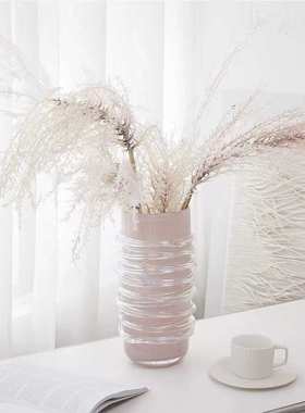 现代简约灰绿色玻璃螺旋开口花瓶样板间售楼处餐桌玄关插花花器