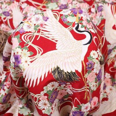 100cmx148cm Bronzing Japanese Crane Printed Fabric Handmade