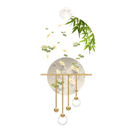 竹子挂画植图装饰画走廊过道九绿入户门玄关灯鱼带壁画奶油风发光