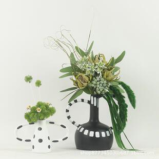 现代极简黑白波点厅树脂花器摆件样板房客茶饰几仿真563花艺居家