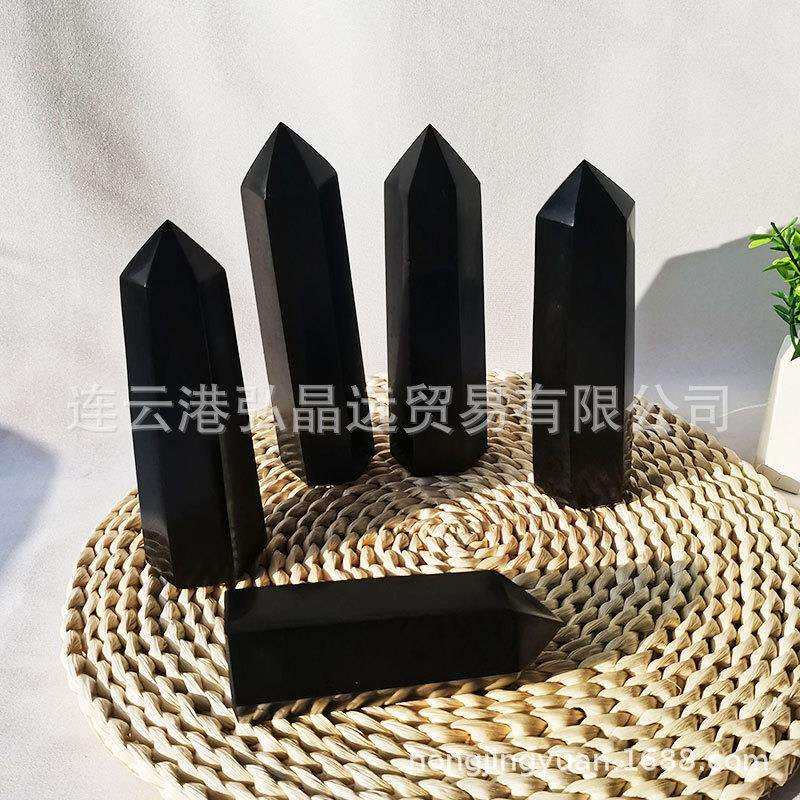 厂家天然黑碧玺六棱柱单尖柱原石打磨办公家居摆件水晶工艺品