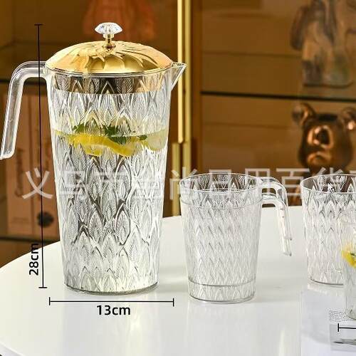 Home Cold Water Pitcher Set with Handle, Gold-Plated Living