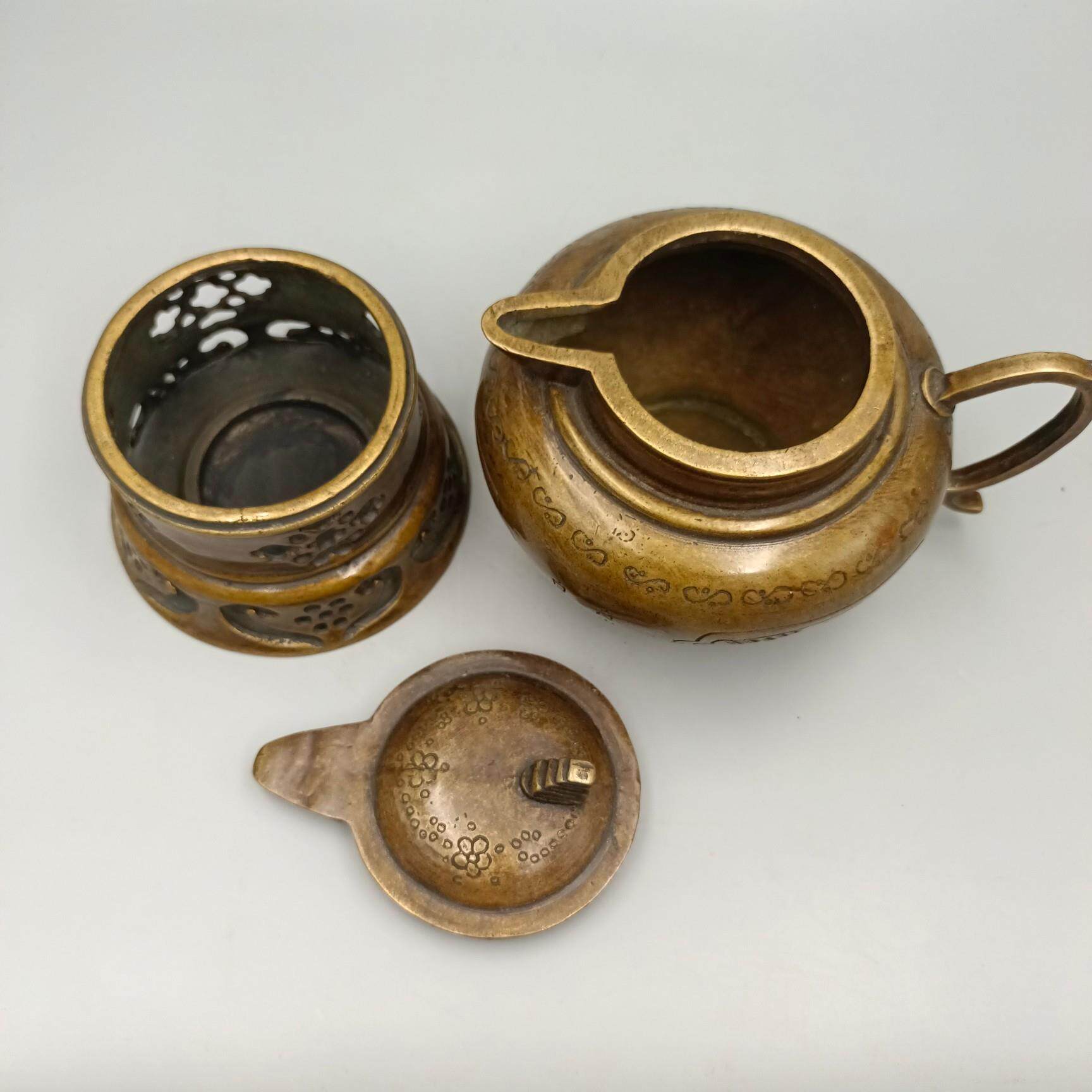 古韵斋 仿古铜壶摆件 带底座铜酒壶 家居装饰工艺品 古玩收藏