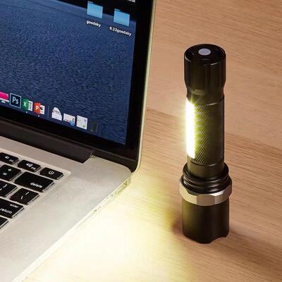 迷义境虎跨USB充电合手电筒变焦你LED铝金强YH-001co光手电COB工