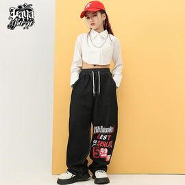 女童爵士舞服装儿童街舞演出服jazz露脐套装hiphop表演嘻哈长袖潮