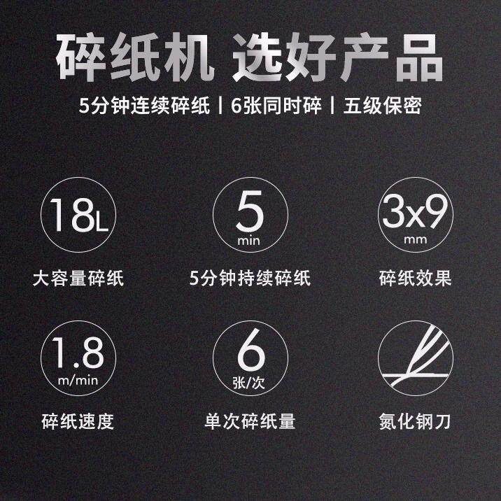 电动碎纸机大容量18L静音5级保密办公家用迷你小型纸张粉碎机自动