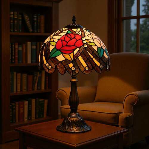 欧式风格凡尼灯温馨浪漫个性书房咖啡厅彩色玻璃双色牡丹花台灯