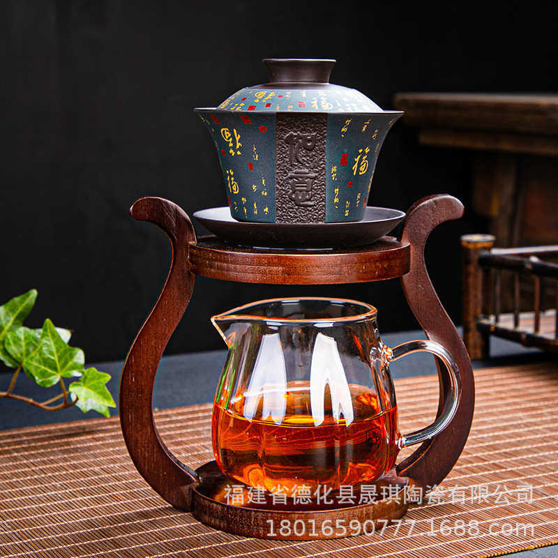 全自动功夫茶具懒人泡茶壶紫砂茶具套装玻璃公道杯旋转出水半自动
