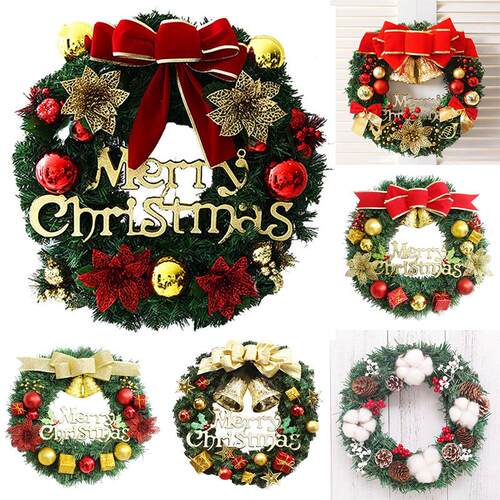 Christmas Wreath with Pine Cones Bells and Flowers Festive