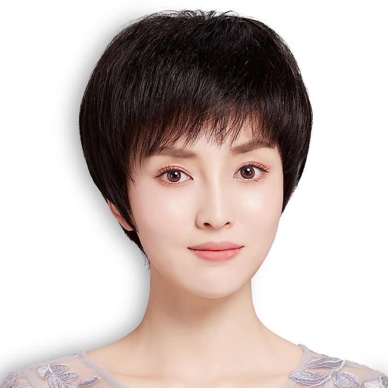假发女全头套真发日常短发真人发丝中老年女士妈妈款假发套假头发