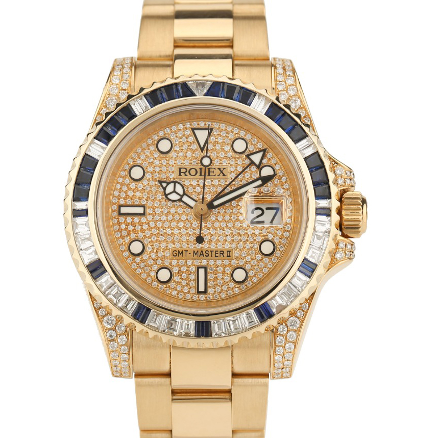 正品[9.8新]劳力士格林尼治18K黄金后镶钻自动机械男表116718