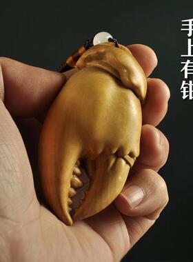 小叶黄杨实木雕刻天然招财手把件男士随身盘玩工艺送礼品手上有钱