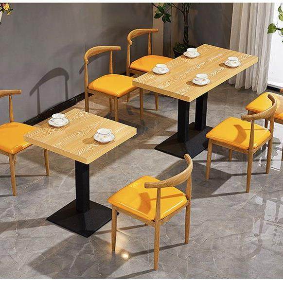 快餐桌椅组合奶茶甜品汉堡店咖啡厅食堂小吃餐饮饭店西餐厅牛角椅