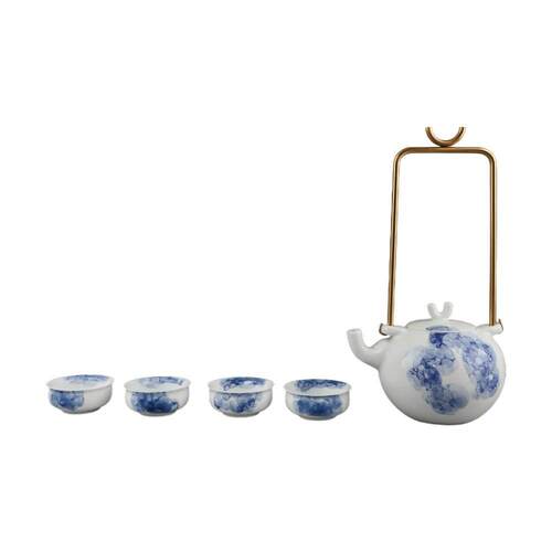现代简约青花陶瓷茶具茶托组合套装茶几客厅书房办公室家居装饰品