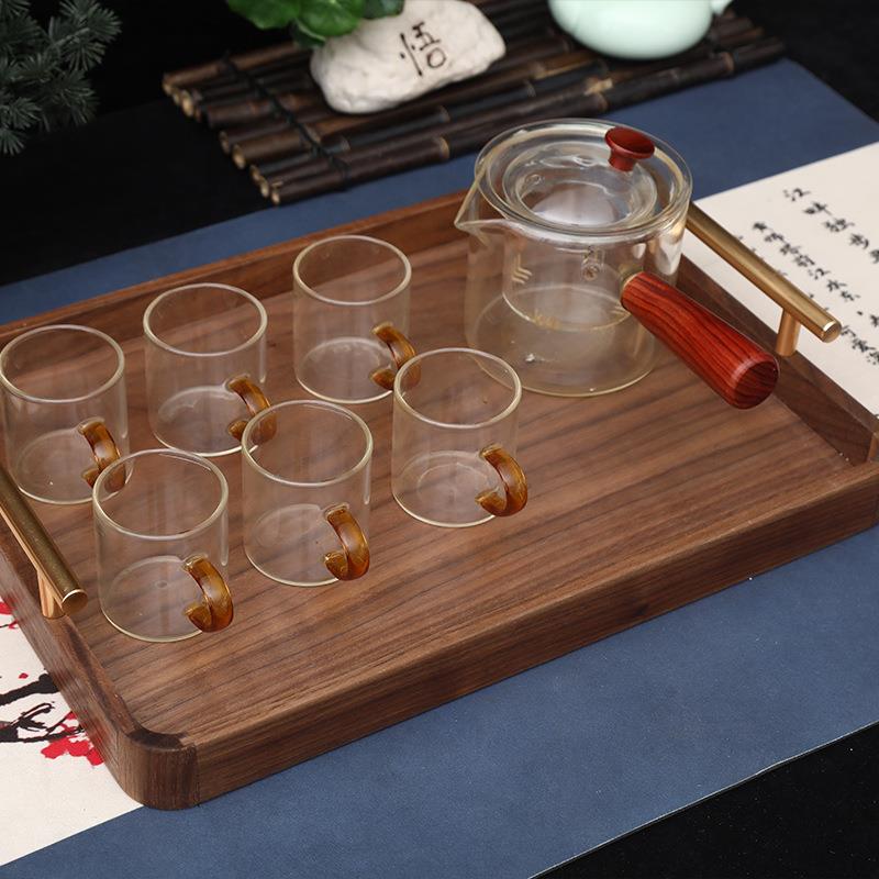 托盘长方形黑盘胡OXC桃子茶几带提长手方形家用质点木心蛋糕收纳