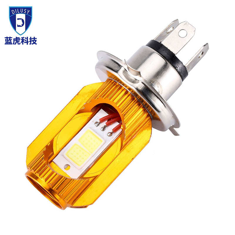 跨境摩托车LED大灯专用H4远近光一体三爪H4电动车前照灯改装聚光