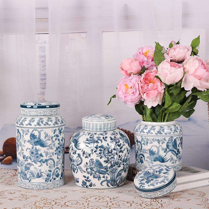 景德镇陶瓷花器仿古青花手绘花瓶花插茶道水培创意博古架陶瓷摆件