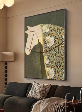 马到成功客南厅落地装背饰画中古风沙发景墙画ZIX洋法式复古玄关