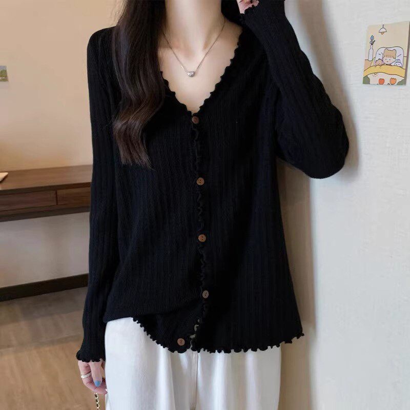 针织开衫女春秋薄款2025新款宽松大码慵懒风外穿v领毛衣外套上衣