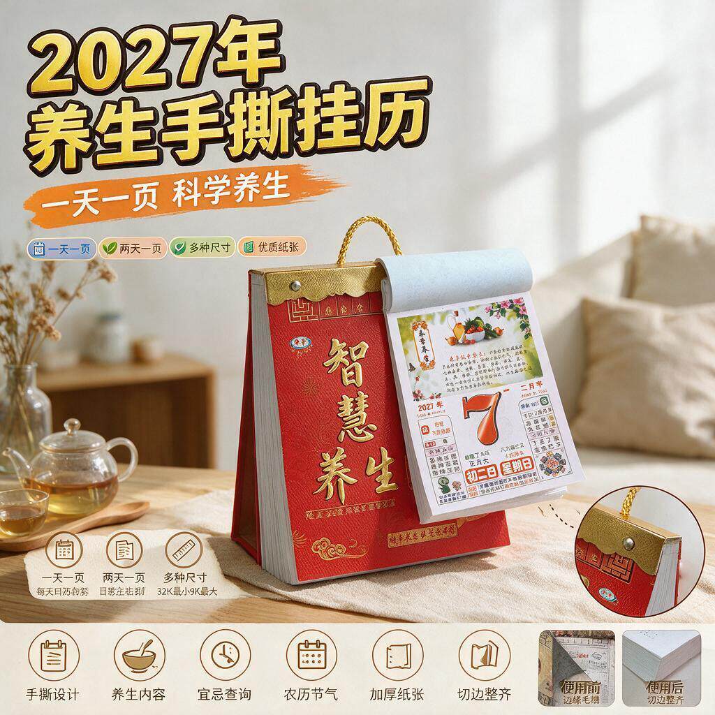 日历老黄历2027彩色挂历家用挂墙大号年老式手撕万年历撕历挂式挂牌红架马年历黄道每天一页吉日皇历
