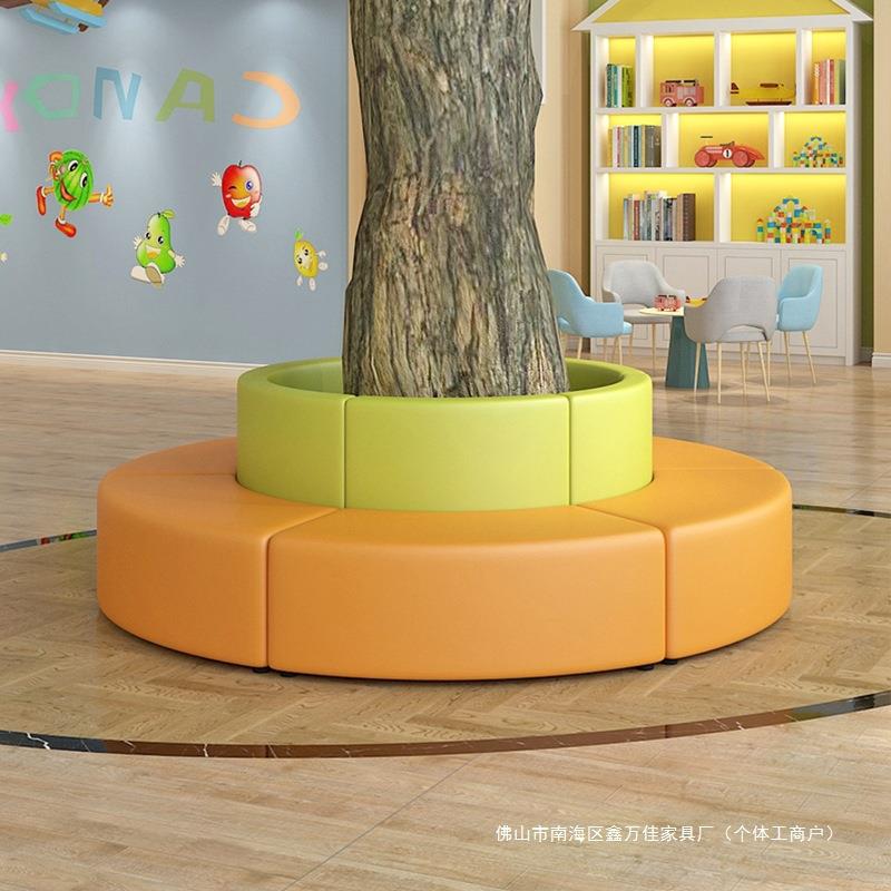 幼儿园早教中心培训班机构书店儿童休息区大厅软包绕柱子沙发组合