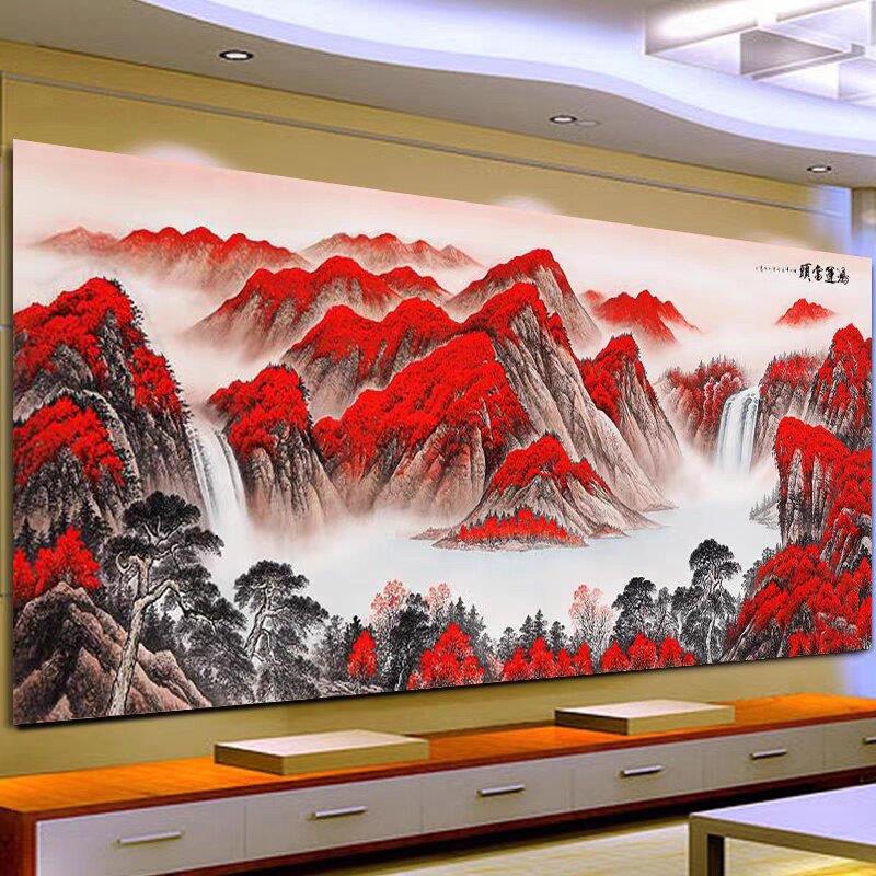 鸿运当头大型国画竹木纤维集成墙板客厅沙发山水背景墙床头碳晶板