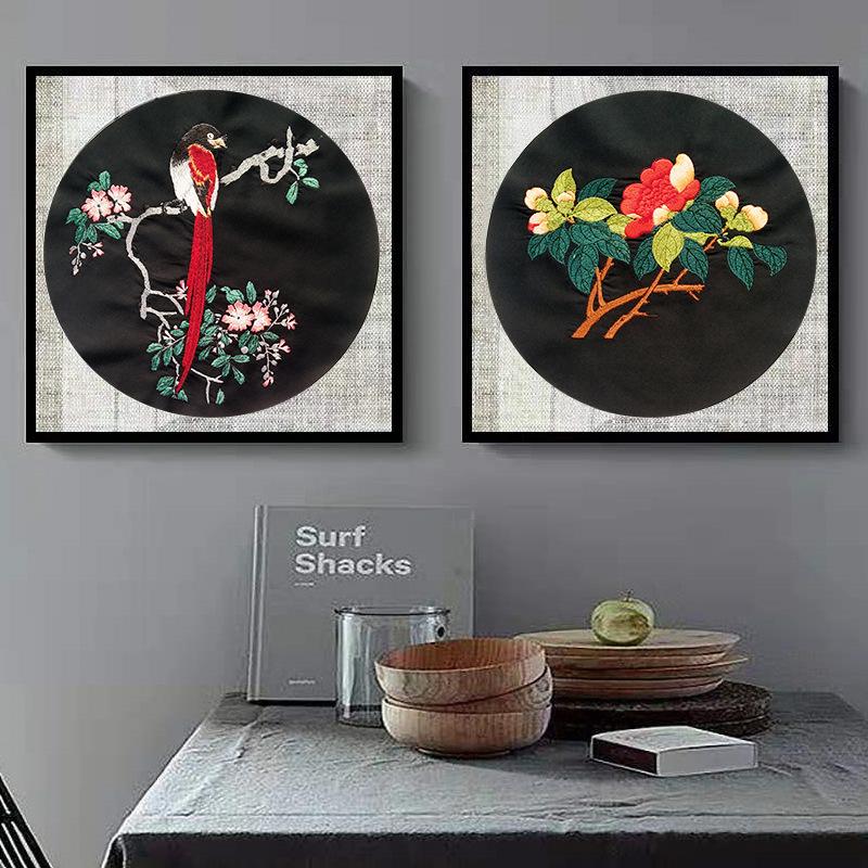 diy大号花鸟窗帘古装刺绣织唛