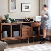 黑胡桃色实木餐边柜沙发客厅边柜饭厅茶水柜收纳柜一体靠墙置物柜