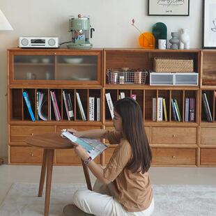 包邮北欧实木家用书柜书房杂志置物柜樱桃木格子柜黑胡桃木收纳柜