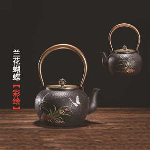 饰 国风彩绘铸铁茶壶无涂层养生茶具商务礼品生铁壶家用古风摆件装