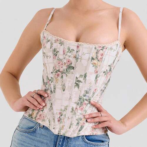 Elegant Floral Lace Backless Fitted Camisole Top Contrast
