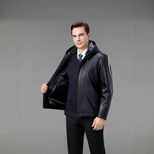 夹外套保暖加中海年 短袖 宁真皮皮衣男秋冬绒8036 803皮毛一体男式