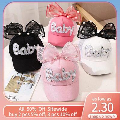 Pearl Bowknot Children Girl Baseball Hat Kids Summer Mesh Br