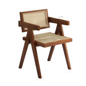 靠背藤椅餐桌昌迪加尔椅子北欧风休闲实木凳子椅家用寂侘藤编餐椅