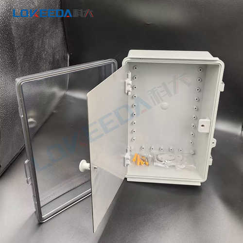 户外防水300*200*130mm透明带内中门塑料防水盒PC阻燃配电电控箱