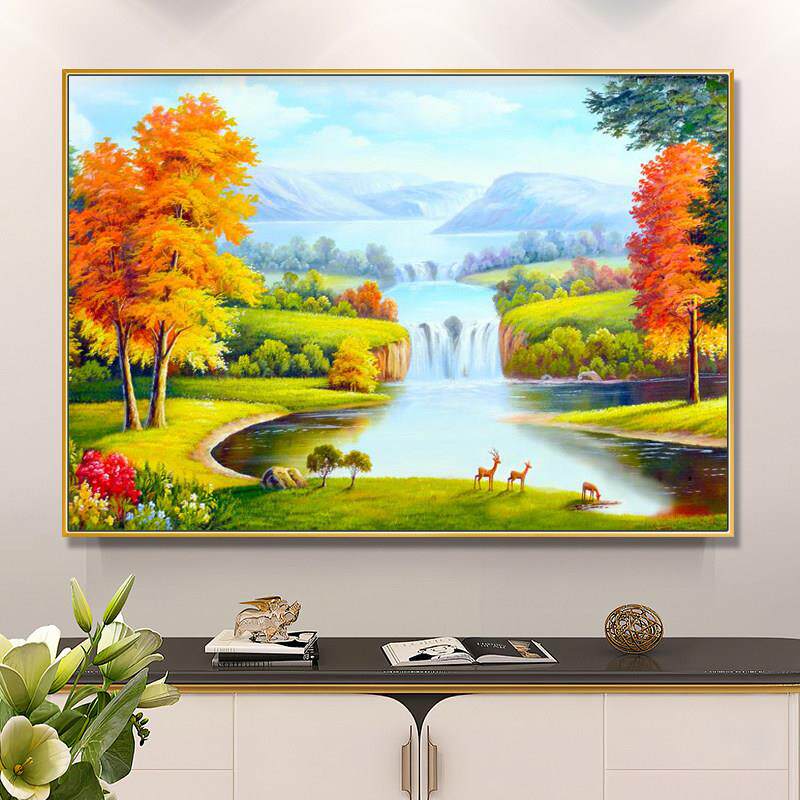 聚宝盆山水画田园风景画挂画现代客厅餐厅装饰画走廊过道招财壁画