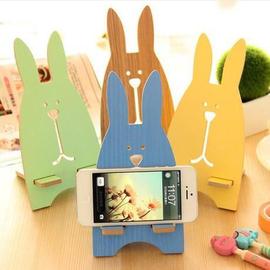 韩款创意手机座可爱越狱兔子手机支架木质手机架个性手机托架子