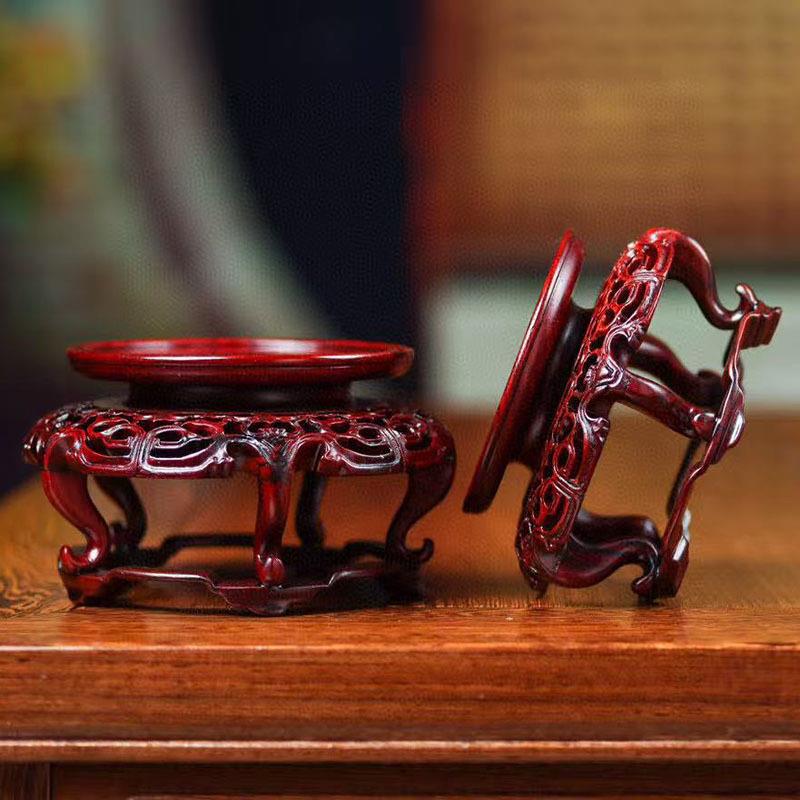 南美酸枝镂空雕花盘几花瓶玉器文玩茶具摆件底座微型盆景底座