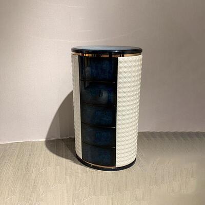 轻奢实木圆形五斗柜 储物柜卧室斗柜 意式木皮宾利BENTLEY定制