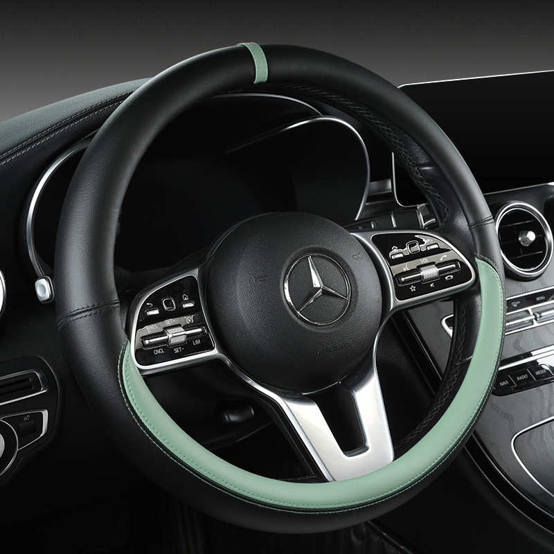 新款全纳帕皮方向盘套小车皮革方向套四季通用型透气吸汗防滑把套