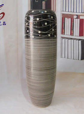 黑色花瓶景德镇陶瓷工艺品 家居饰品摆件落地大花瓶礼品干花